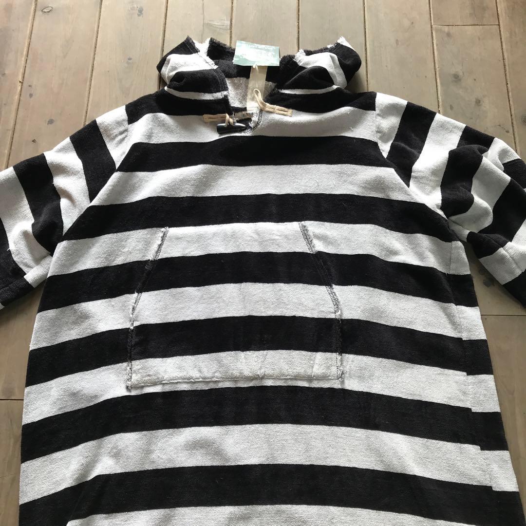 フード付きストライプ　着替え用ポンチョ