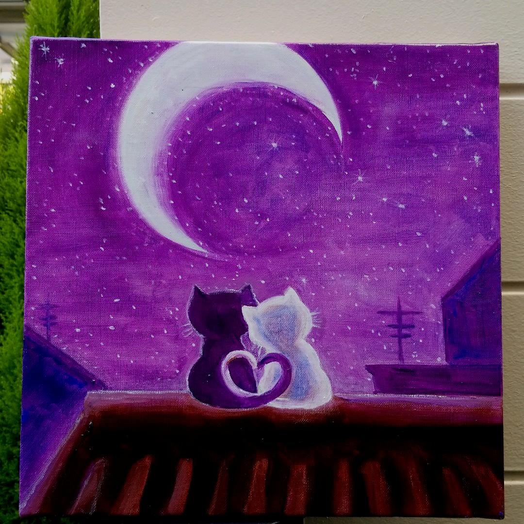 油絵　専用　屋根の上の二ひきの世界