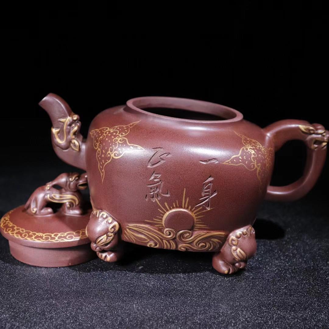 中国古美術・全身正気紫砂壺・底款徐漢棠紋・宜興原鉱・紫泥急須・茶壺・茶道具・置物