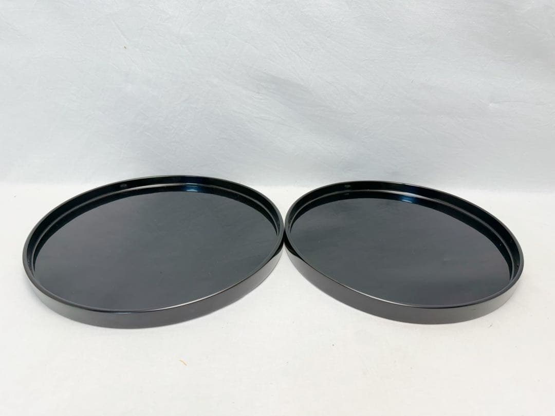 未使用 茶道具 木製 黒塗 通盆 大小一對 箱無