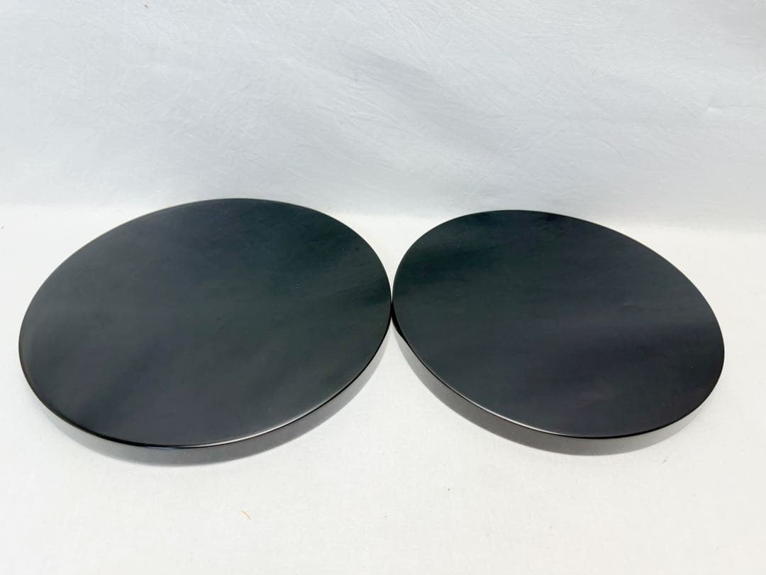 未使用 茶道具 木製 黒塗 通盆 大小一對 箱無