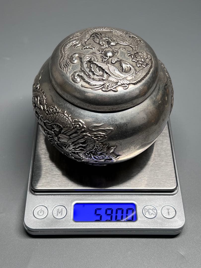 中国古美術 茶道具 小物入れ 置物 龍鳳紋 乾隆年製在銘 浮き彫り 厚重 美品