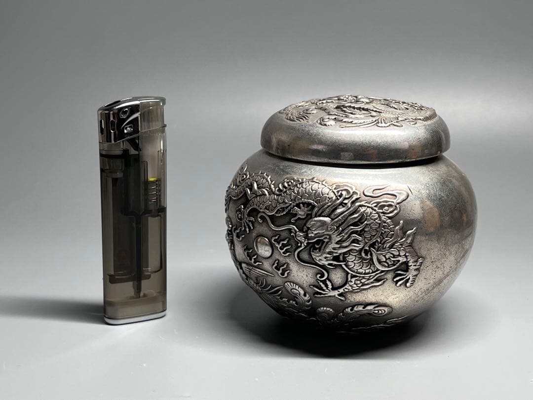 中国古美術 茶道具 小物入れ 置物 龍鳳紋 乾隆年製在銘 浮き彫り 厚重 美品