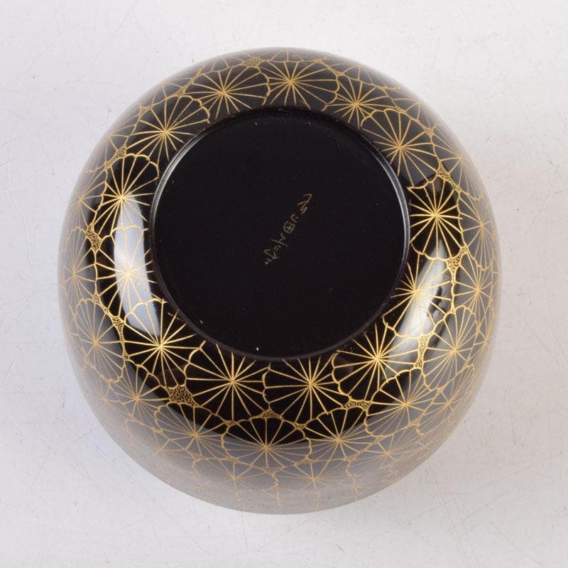 Gojyo　輪島塗　前志芸男作　沈金菊文様　棗　共布共箱　V　9152