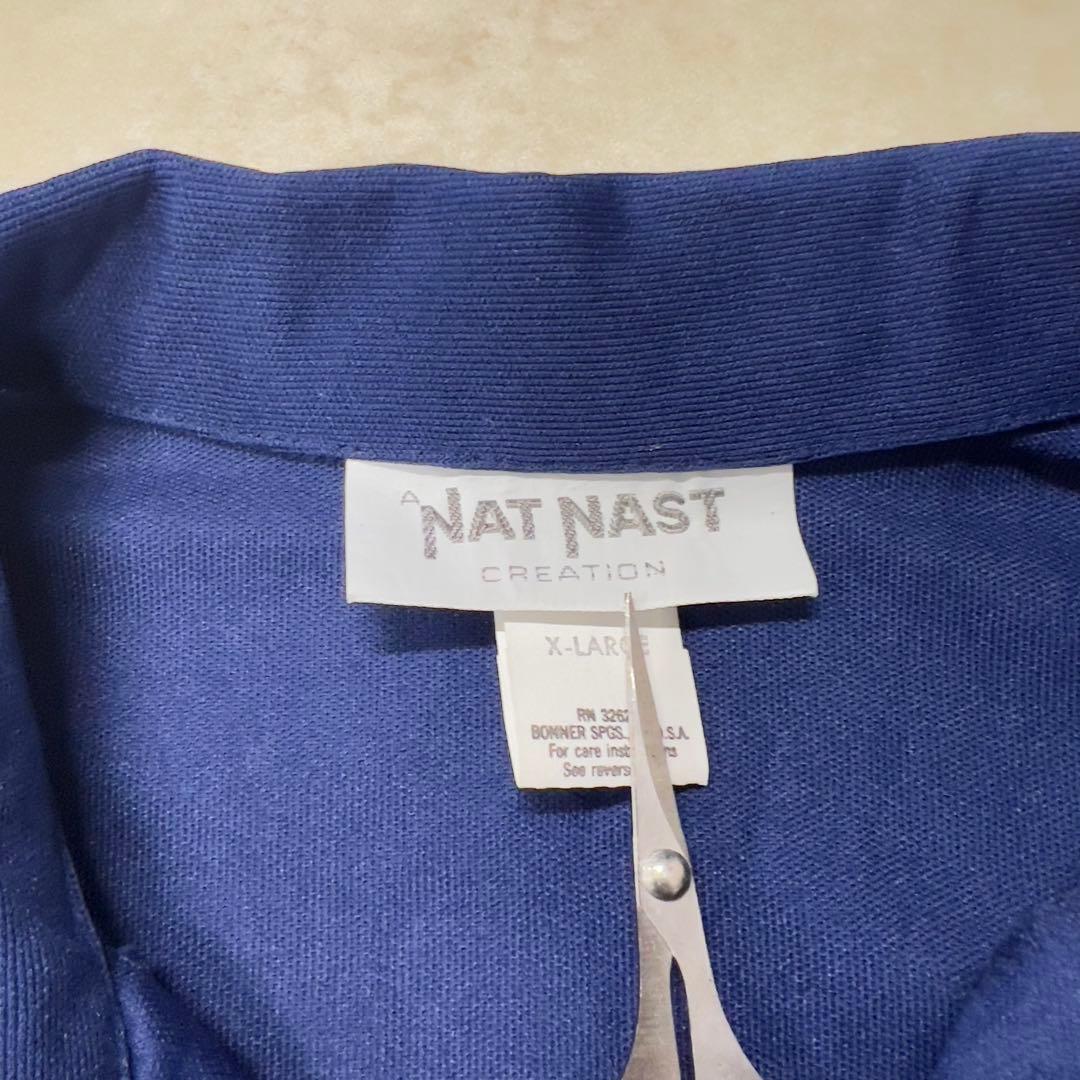 70s ボーリングシャツ USA製 青 チェーンステッチ XL開襟シャツ