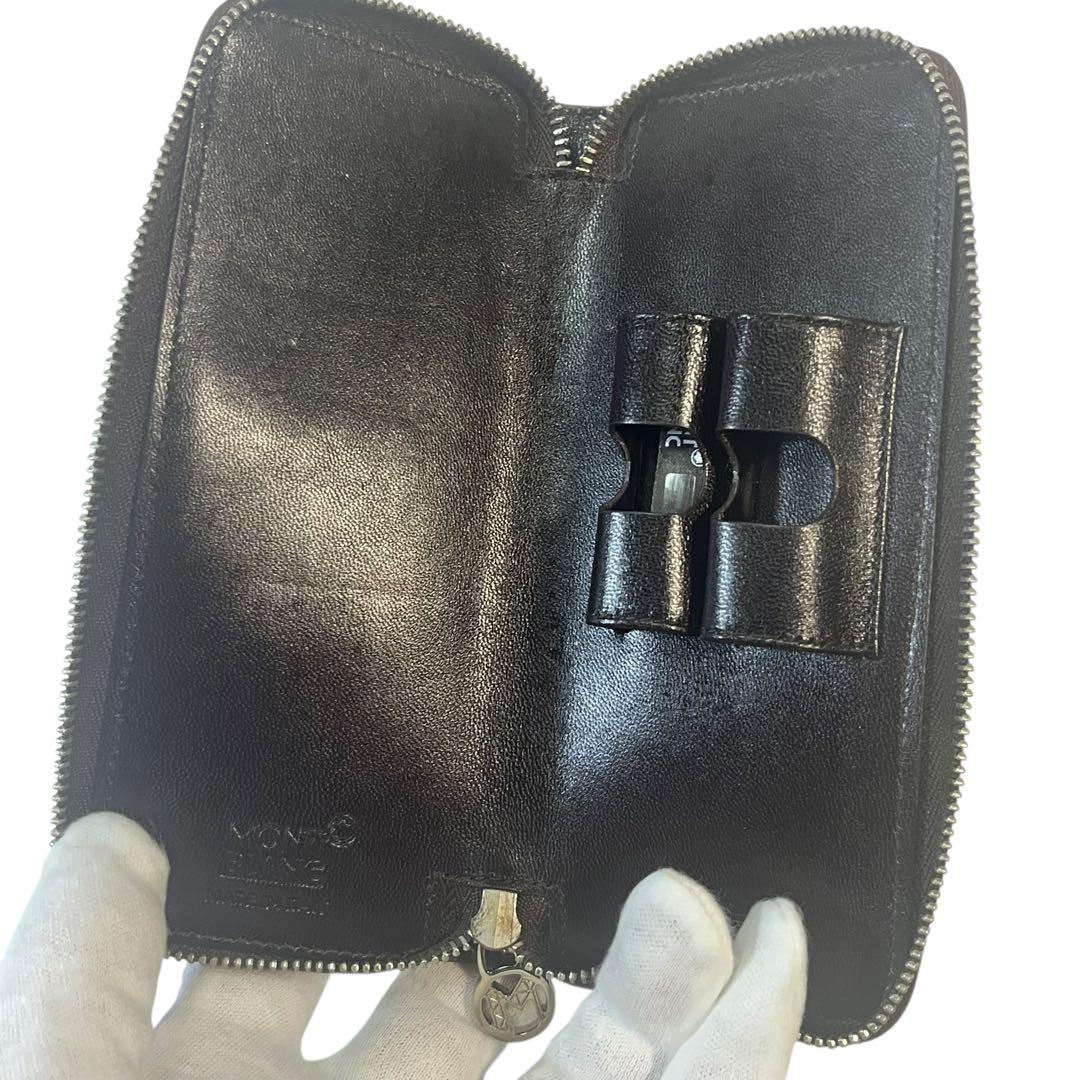 【美品】モンブラン 本革 クロコ型押し ペンケース ファスナー
