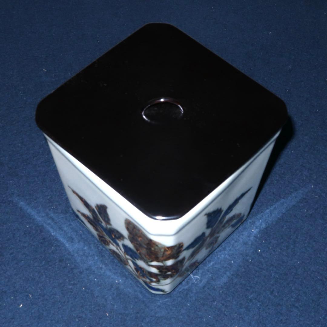 【茶道具】手塚玉堂作　玉堂窯　草花絵角形水指