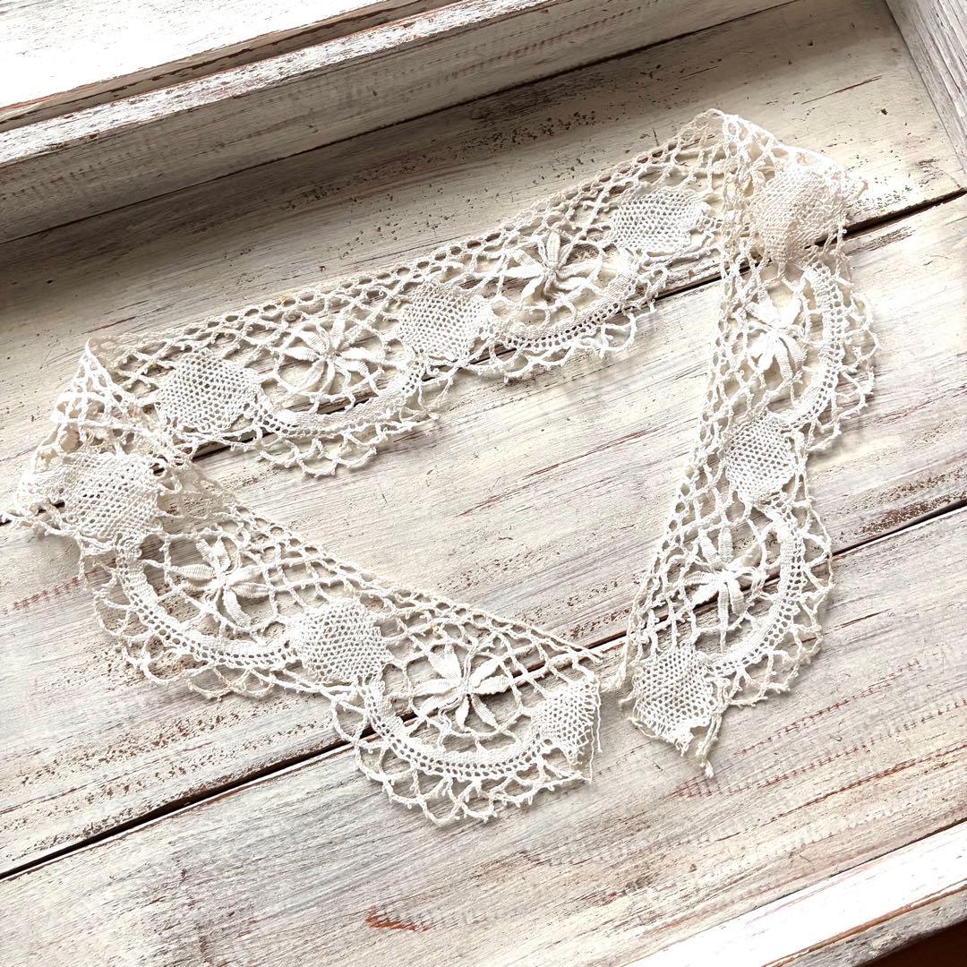 フランスアンティークレース　ボビンレース　付け襟　インテリア雑貨　手芸雑貨