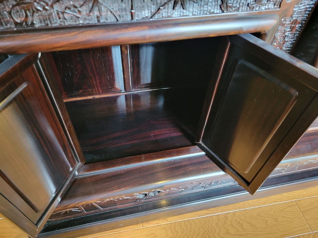 アジアンスタイル 木製棚 引き戸&観音扉付き