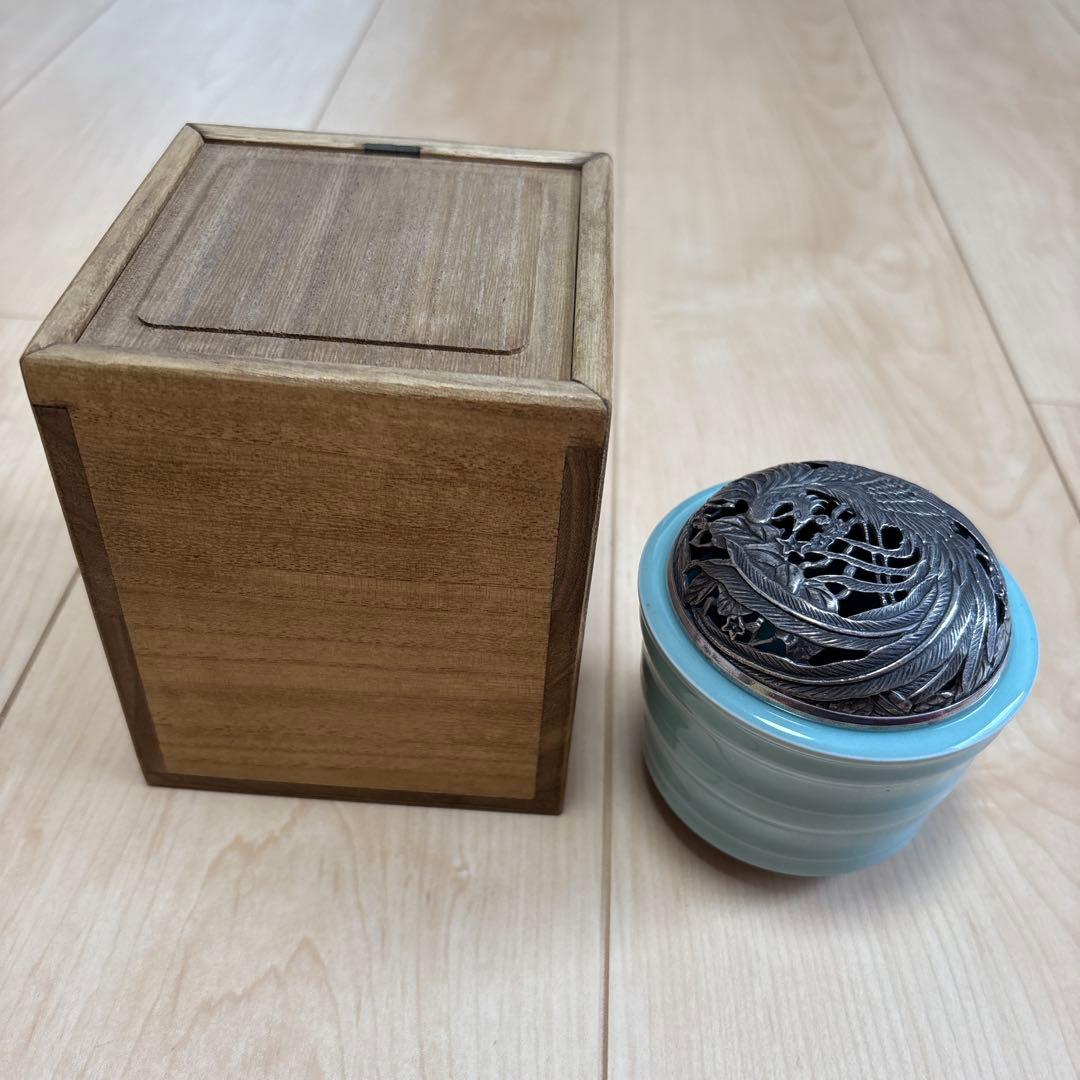 新品　未使用　香炉　925銀製　透かし　鳳凰蓋