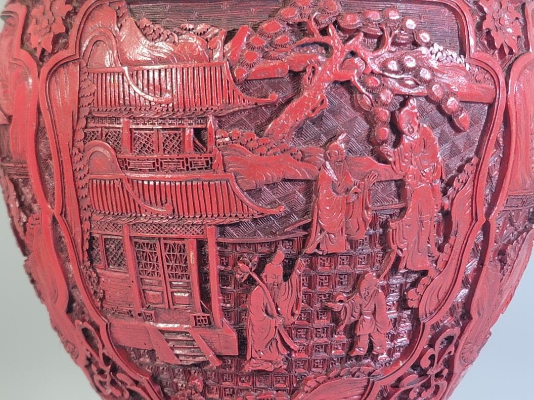 DT401 赤い 彫刻 花瓶 高さ47ｃｍ DT401