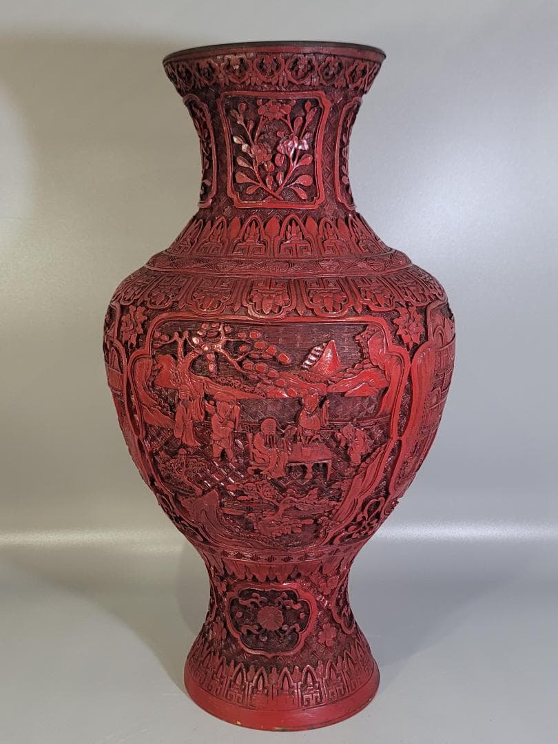 DT401 赤い 彫刻 花瓶 高さ47ｃｍ DT401