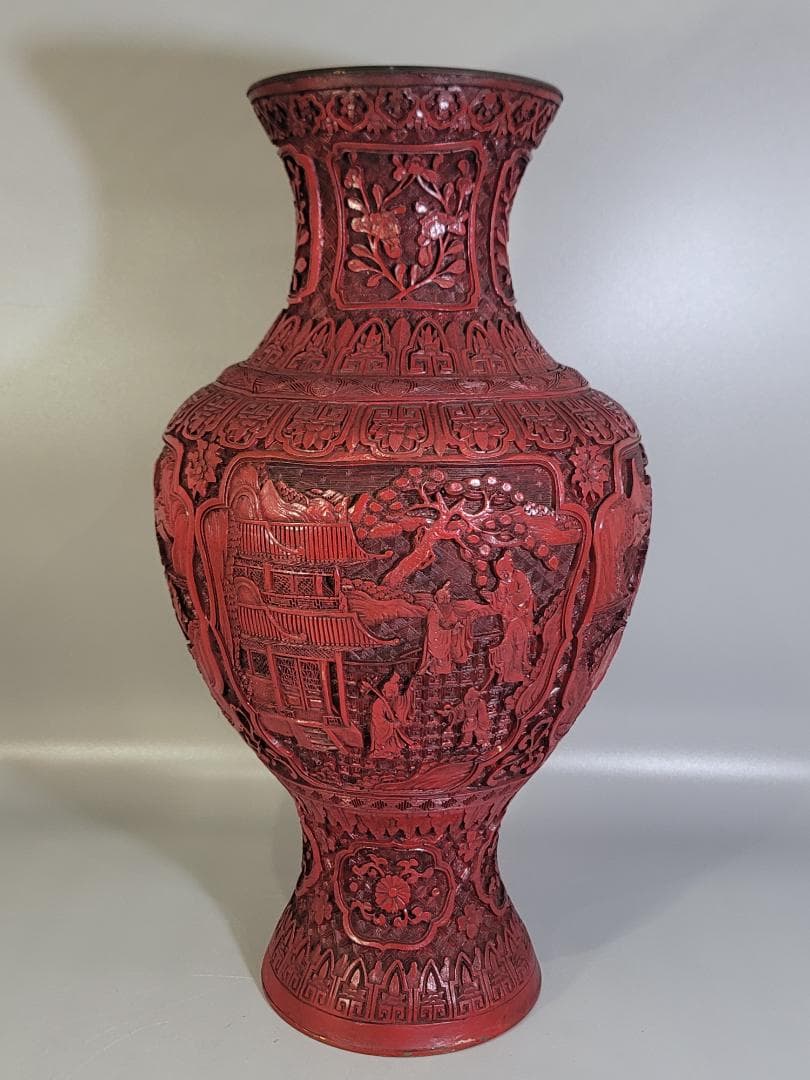 DT401 赤い 彫刻 花瓶 高さ47ｃｍ DT401