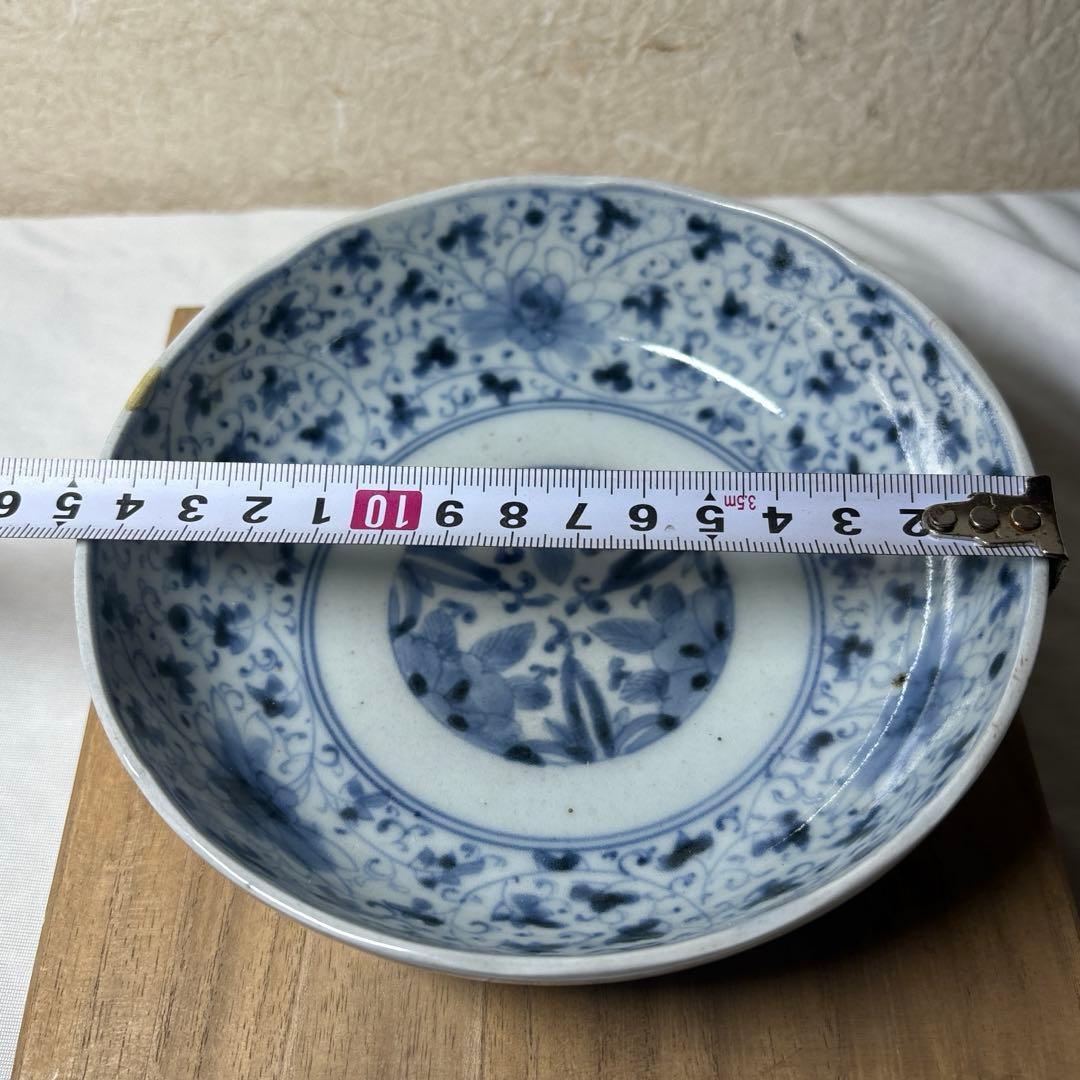 古伊万里 富貴長春 銘 染付け 江戸期 花唐草 钵