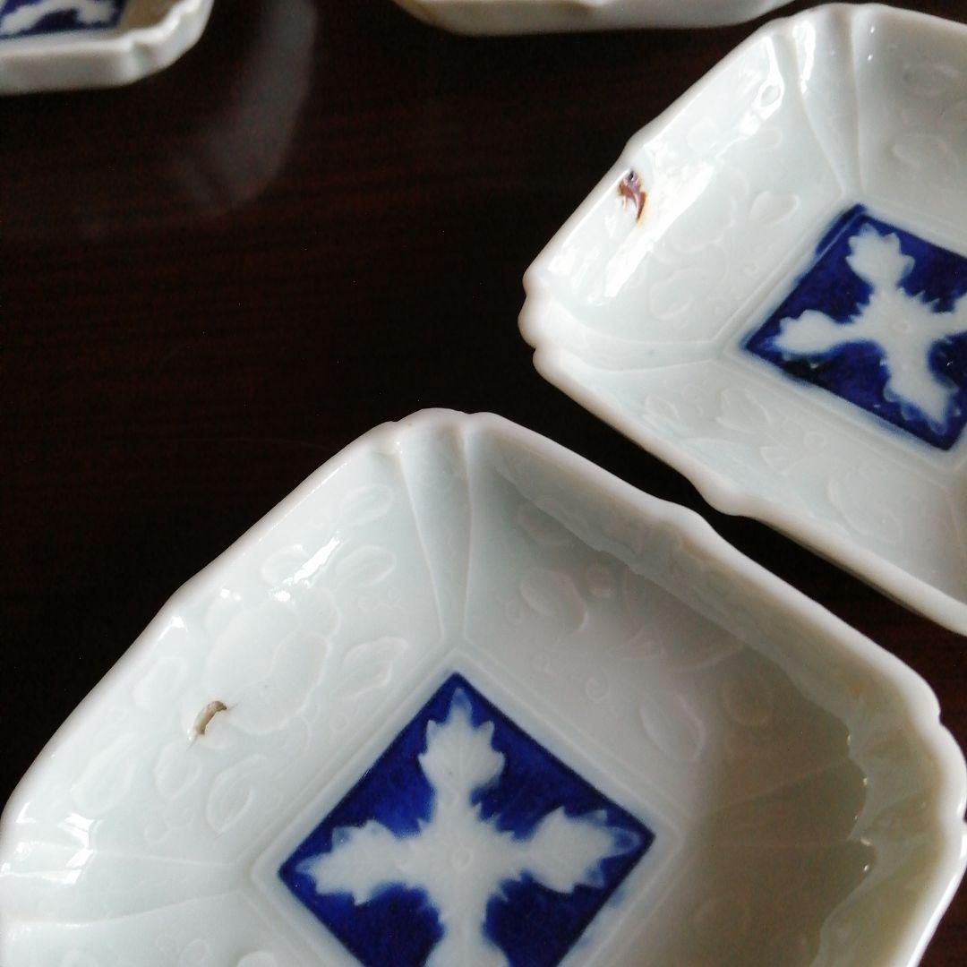 古伊万里　青白磁浮彫豆皿　22枚　8.5cm　江戸後期〜明治期