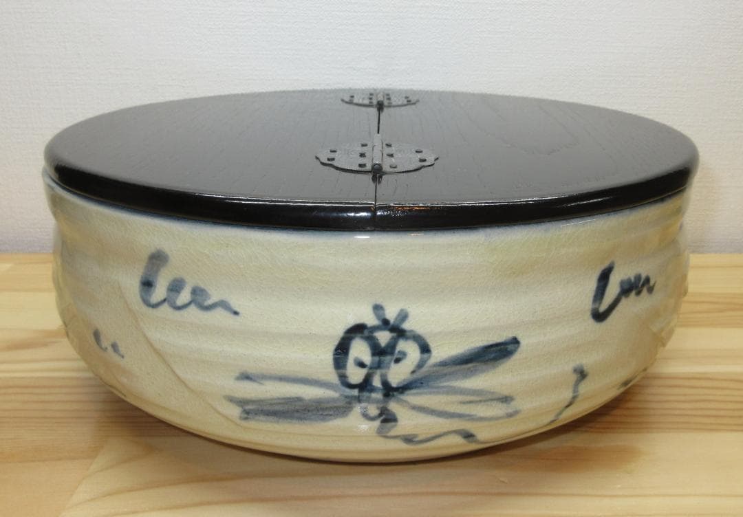 送料込【逢絢亭】茶道具 平水指 美濃焼 安南トンボ 割蓋付 加藤五陶 紙箱入り