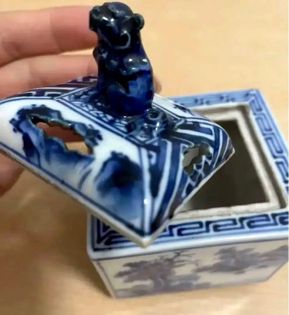 中国 清時代 骨董品 香炉染付 蓋物 陶芸古美術、 。