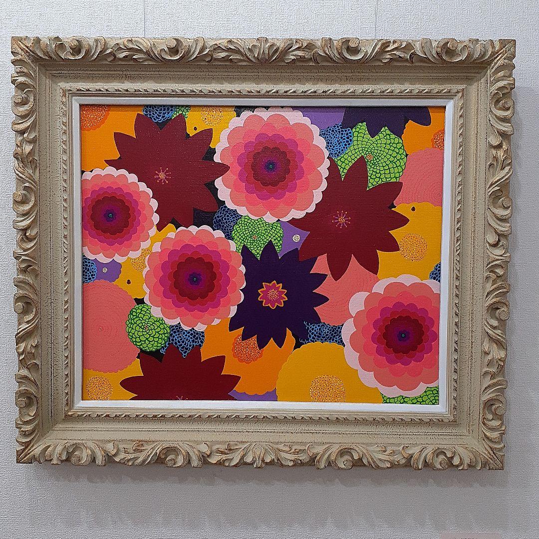 ミックスフラワー　F12号　アクリルガッシュ　画家　小楠アキコ作品　額付き