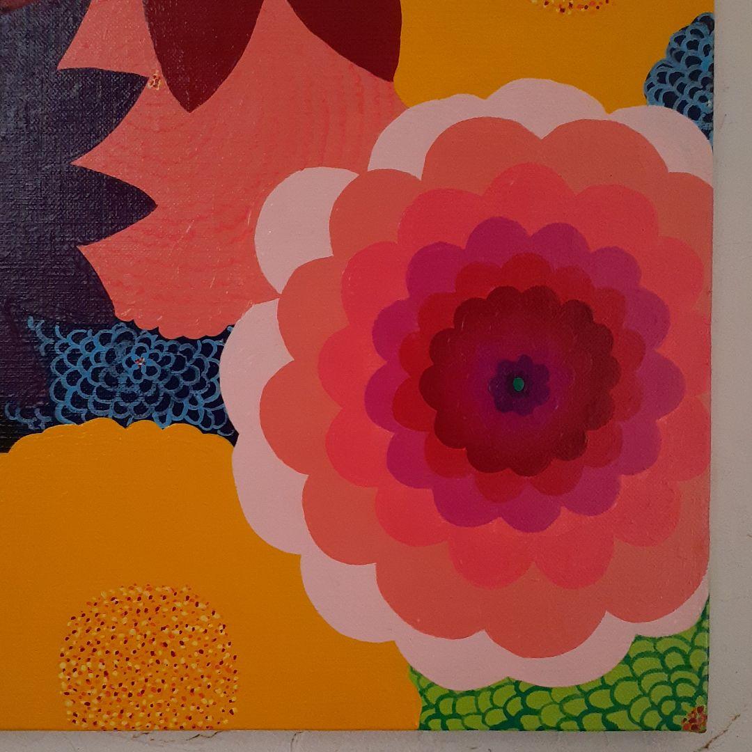 ミックスフラワー　F12号　アクリルガッシュ　画家　小楠アキコ作品　額付き