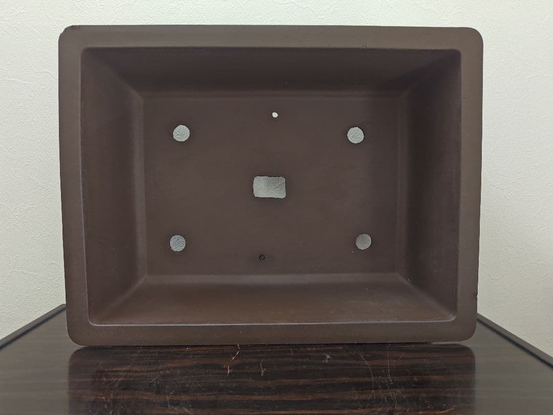 ブラウン長方形盆栽鉢 陶器製 約47cm×36cm×14.5cm　大型