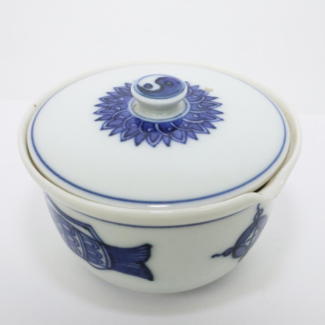 平安 北峰 宝瓶 染付 煎茶 急須 鯉 陰陽 太極