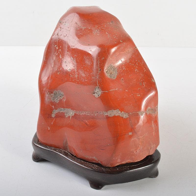 天然石　鑑賞石　佐渡赤玉石　赤石　置物　重さ約2.5㎏　唐木台付　C　R6924