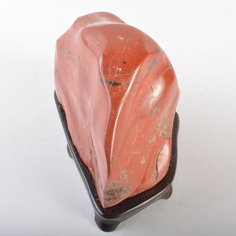 天然石　鑑賞石　佐渡赤玉石　赤石　置物　重さ約2.5㎏　唐木台付　C　R6924