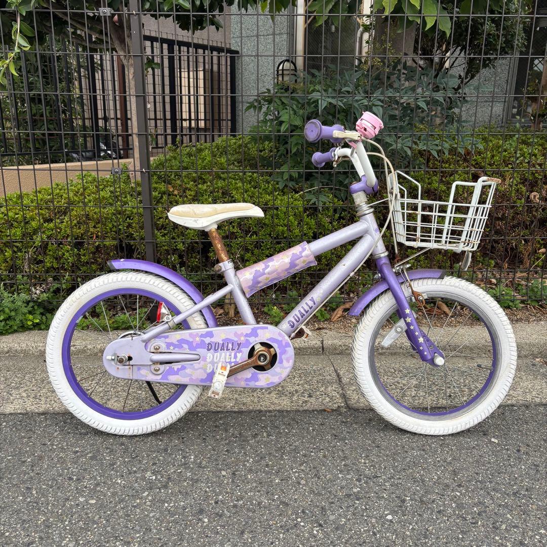 16インチ 自転車 女の子　子供用　DUALLY 紫　パープル