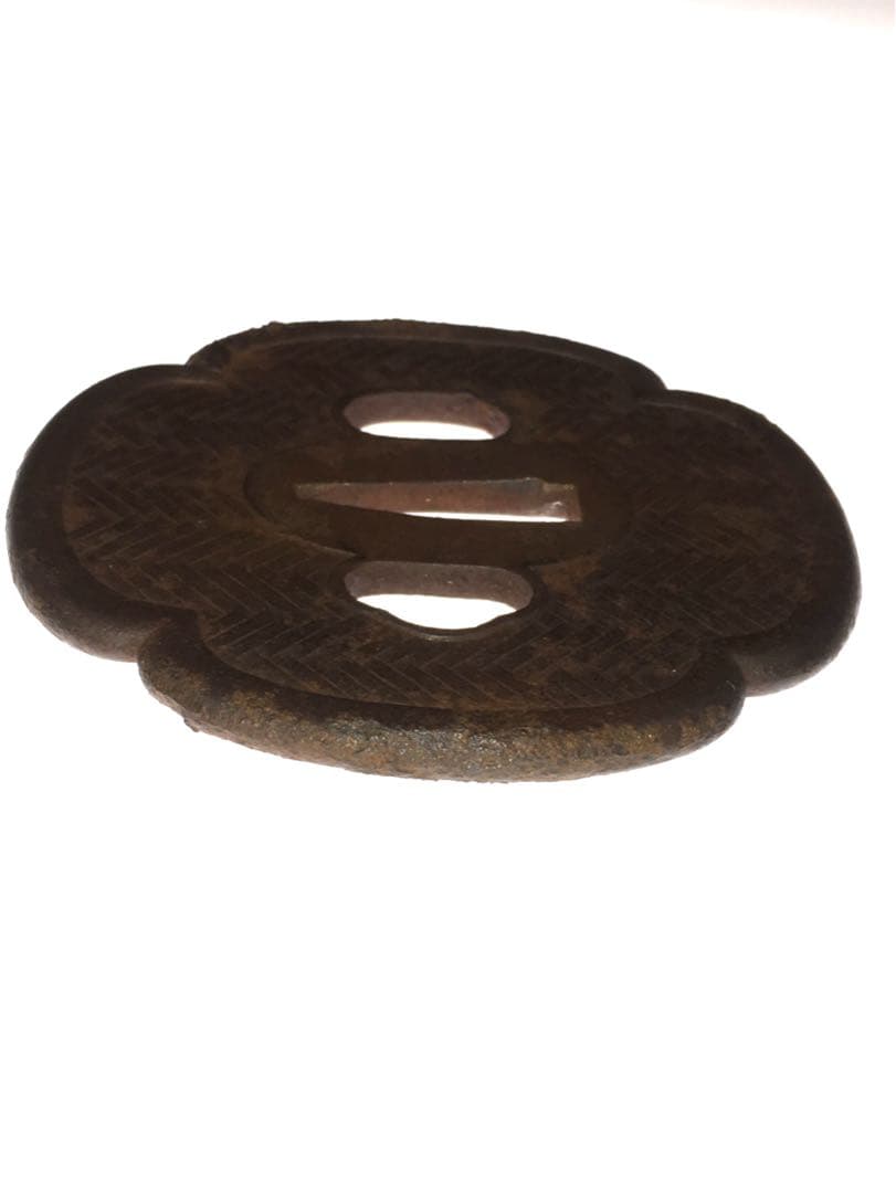 S4若芝紋木瓜形鉄鍔 木箱付 武具・刀装具