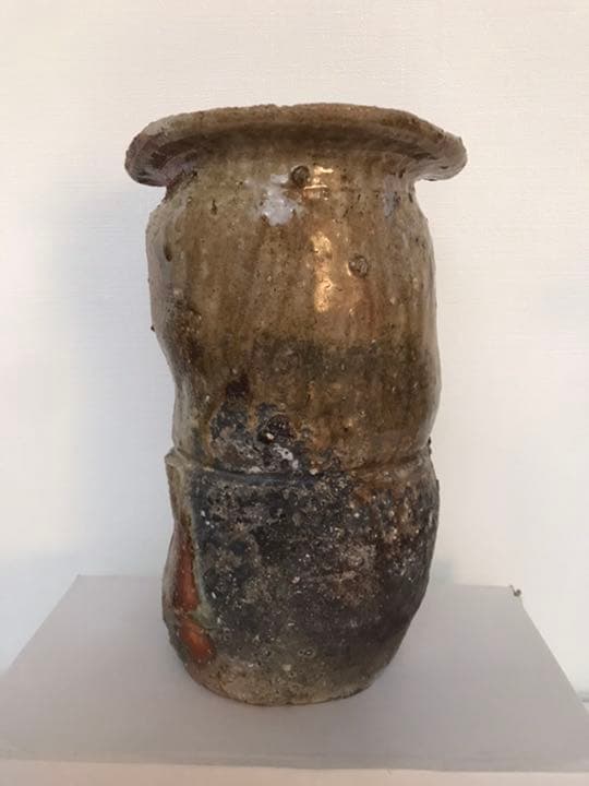 寺垣外窯　杉本貞光作　信楽　花入　共箱(在銘、作家物、花瓶)備前焼　本物保証