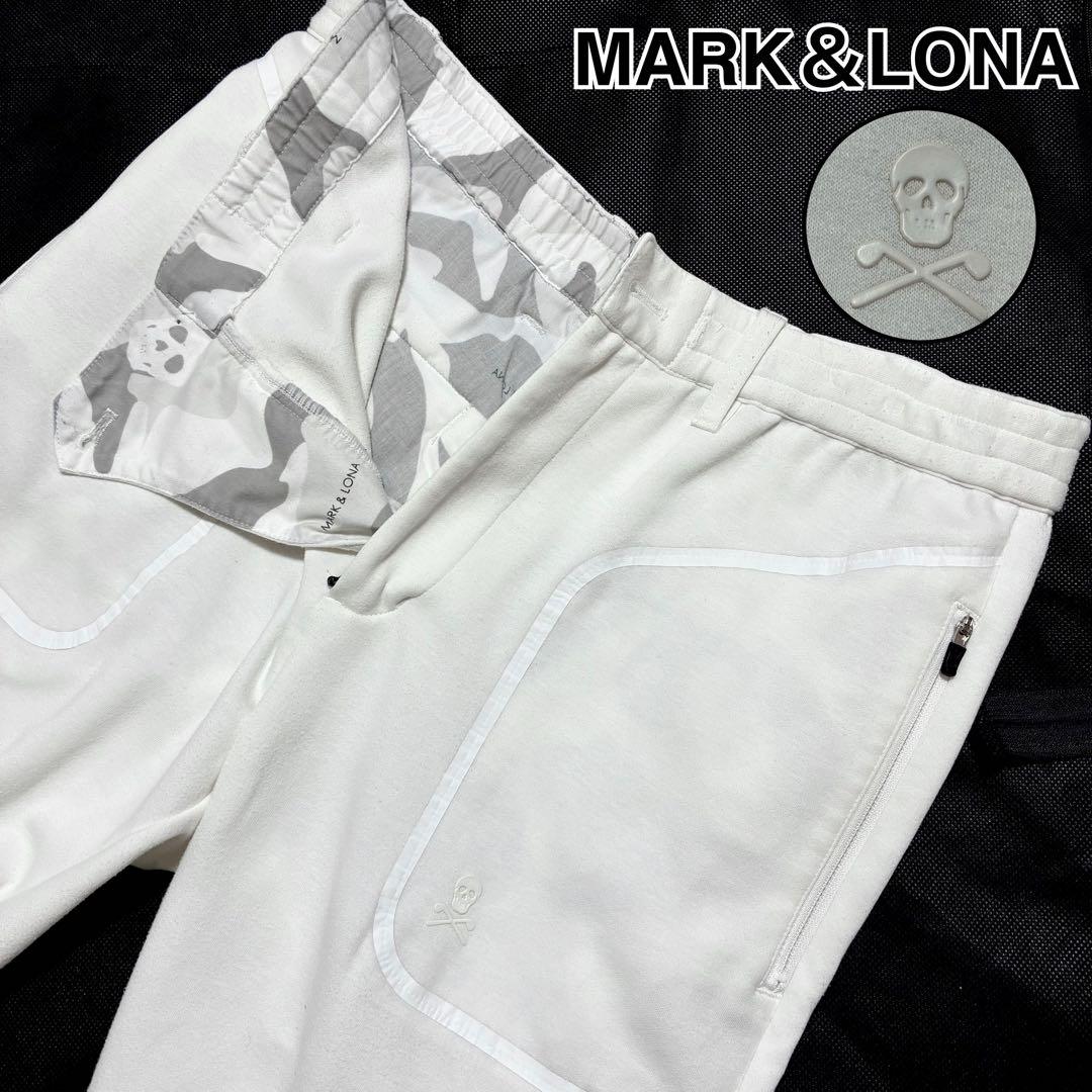 MARK＆LONA ゴルフパンツ スウェット ロゴ スカル カモフラ 白 L