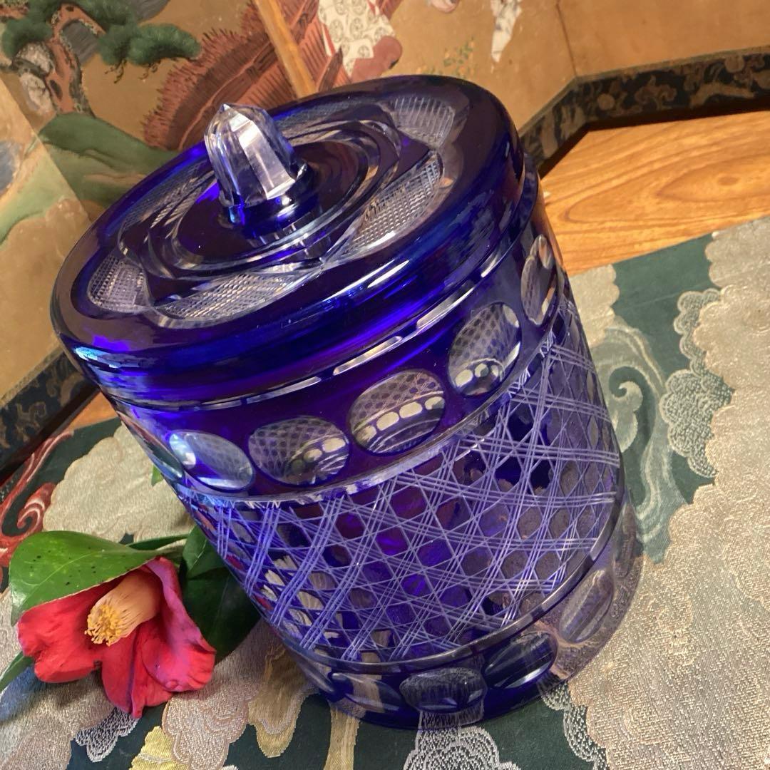 A901 茶道具　色被ガラス　義山　切子　水指