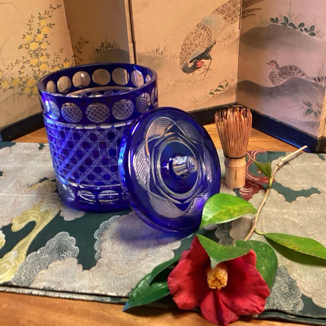 A901 茶道具　色被ガラス　義山　切子　水指