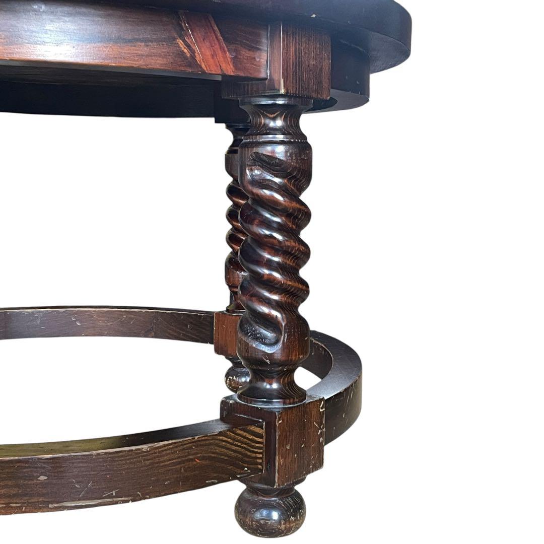 スペイン ビンテージ 彫刻 ラウンド 丸 ローテーブル ガラス天板 直径80cm