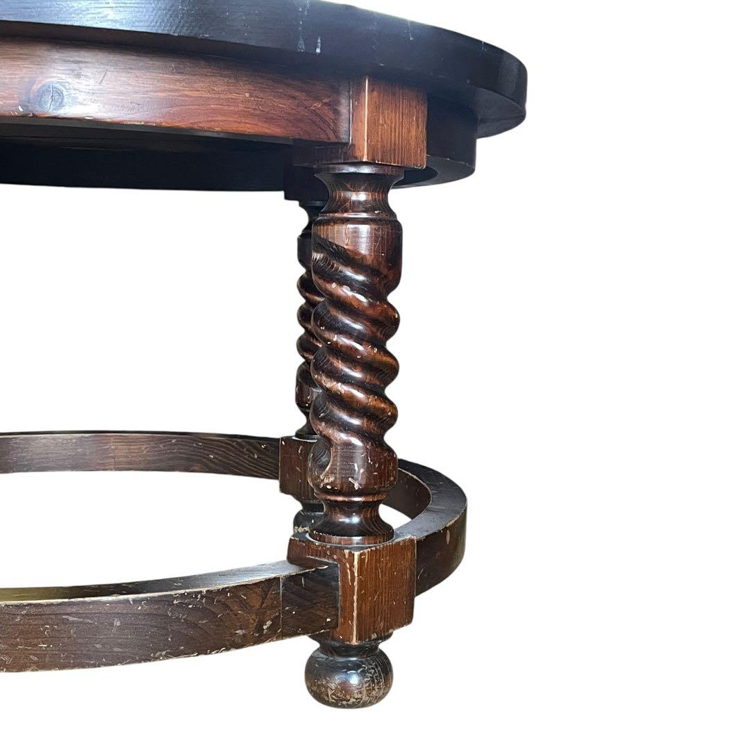 スペイン ビンテージ 彫刻 ラウンド 丸 ローテーブル ガラス天板 直径80cm