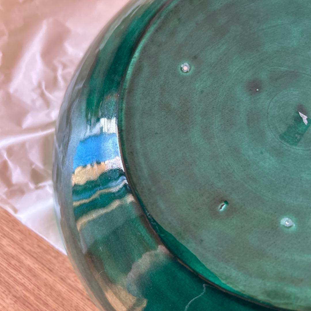 加賀瑞山　青釉立田川　平水指　茶道具