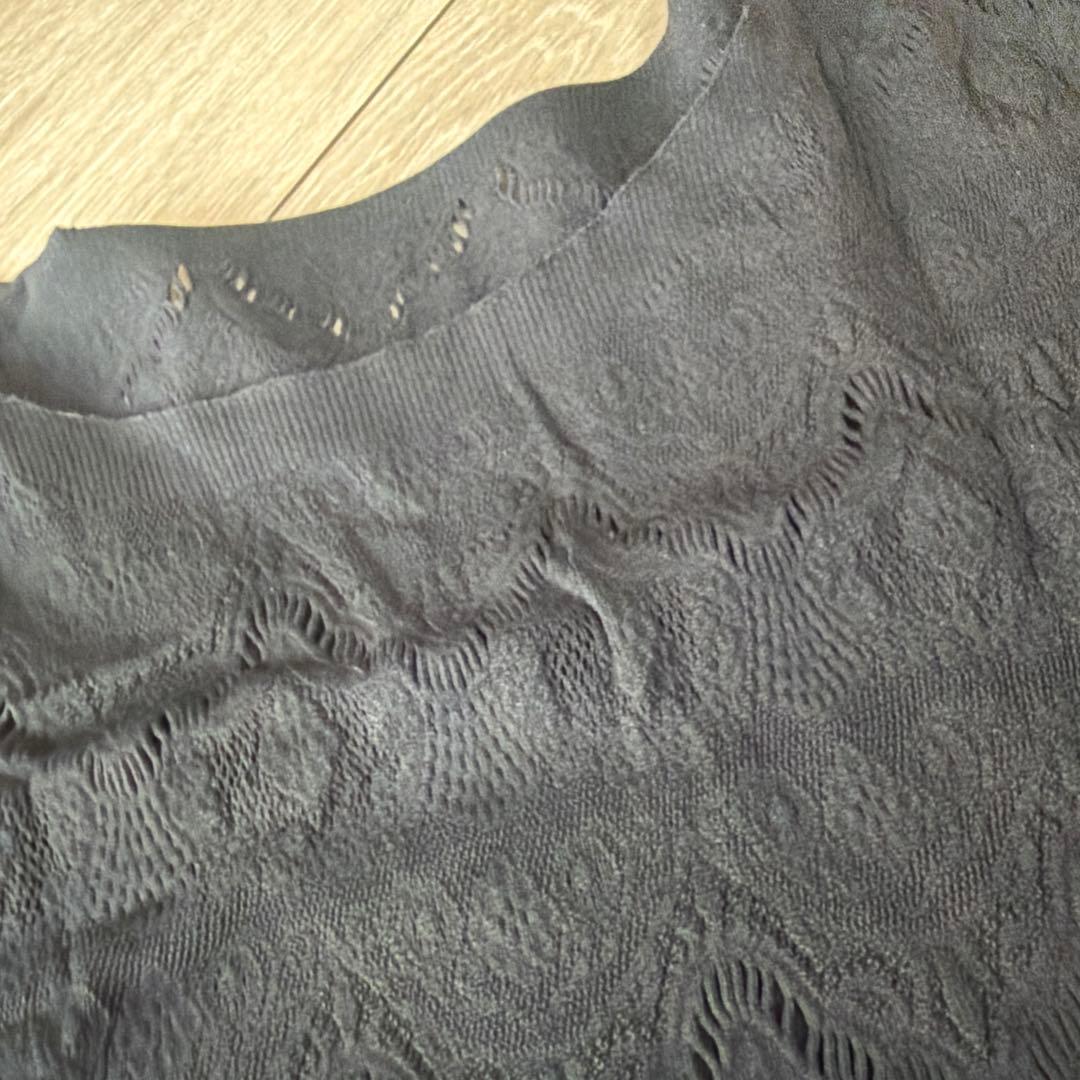 ストレッチレース長袖トップス 黒　ノーソーイングニット　黒