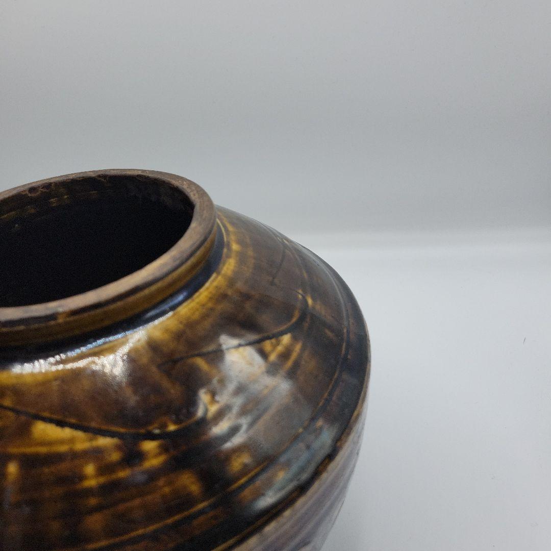 貴重　古美術 朝鮮古陶磁器 李朝 飴釉 面取 壷 時代物