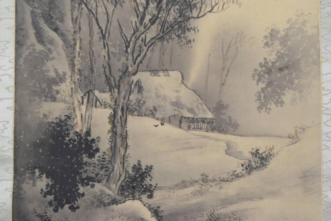 中林甃居/喜多暉月の門人/大阪の人/山村渓水図/掛軸/名家伝来/AA-927