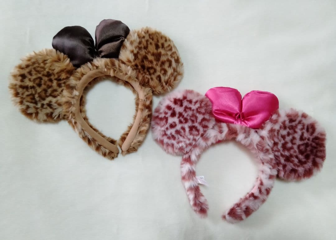 【ペア】ディズニー　ミニー　ヒョウ柄カチューシャ　ブラウン＆ピンク　2個セット