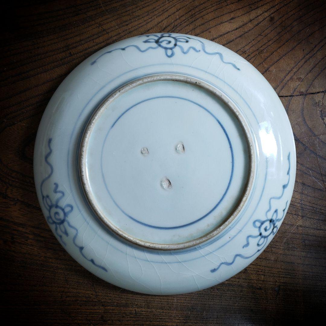 皿　染付　獅子　古伊万里　亀甲　牡丹　薊文様　江戸　訳あり　欠け直し