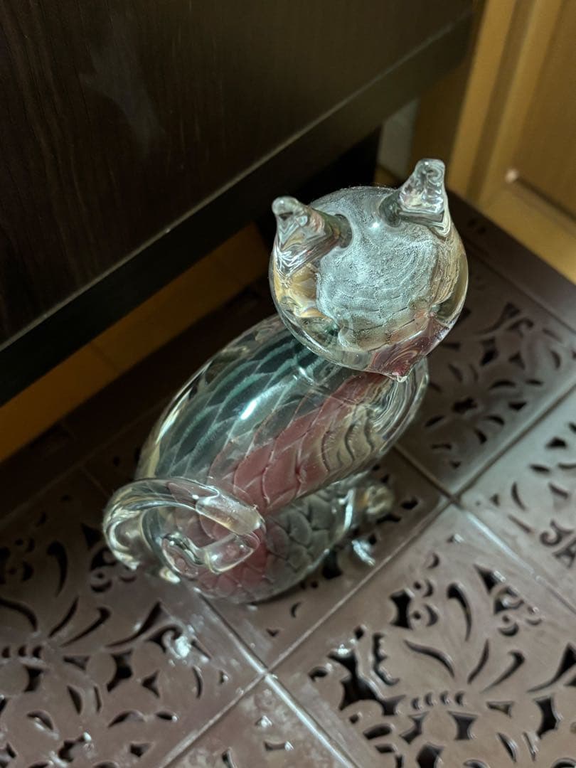 猫　ガラス　インテリア　工芸品