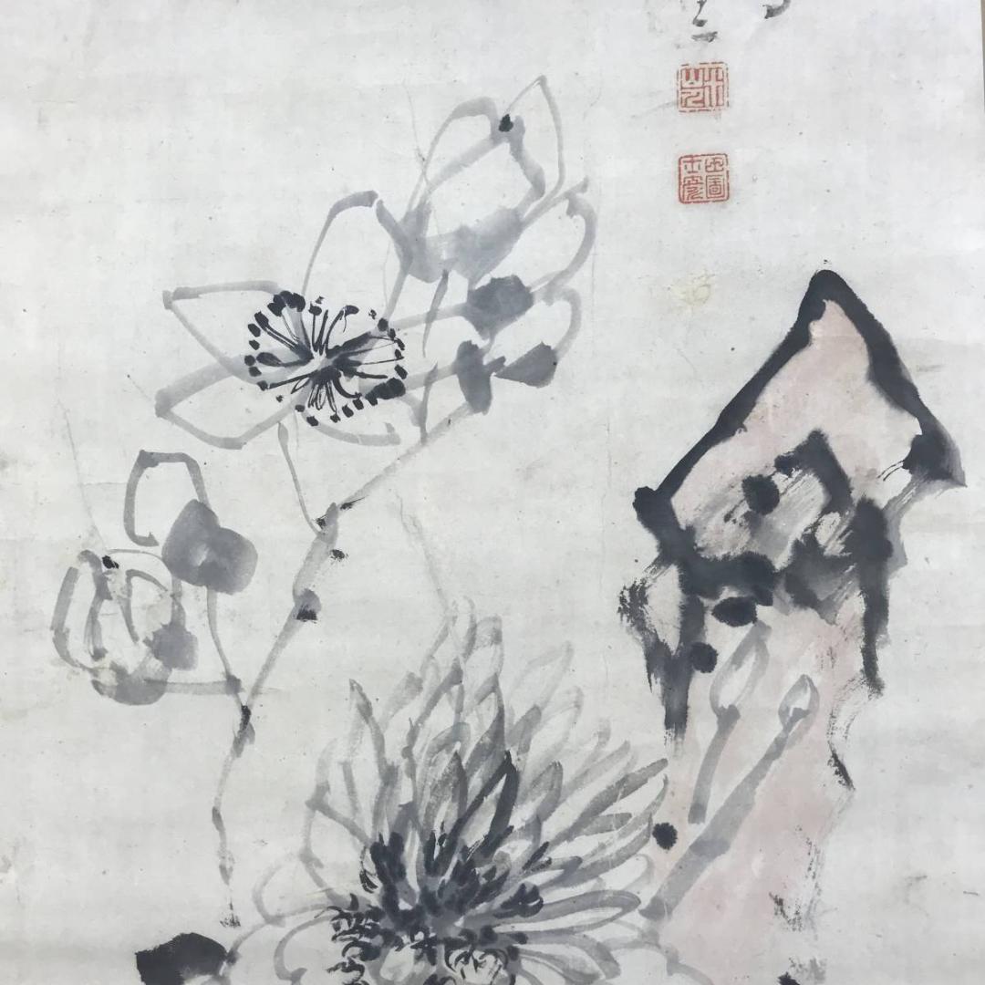 岡田米山人/國香春宵図/牡丹図/花図/花鳥図/掛軸☆宝船☆AD-623