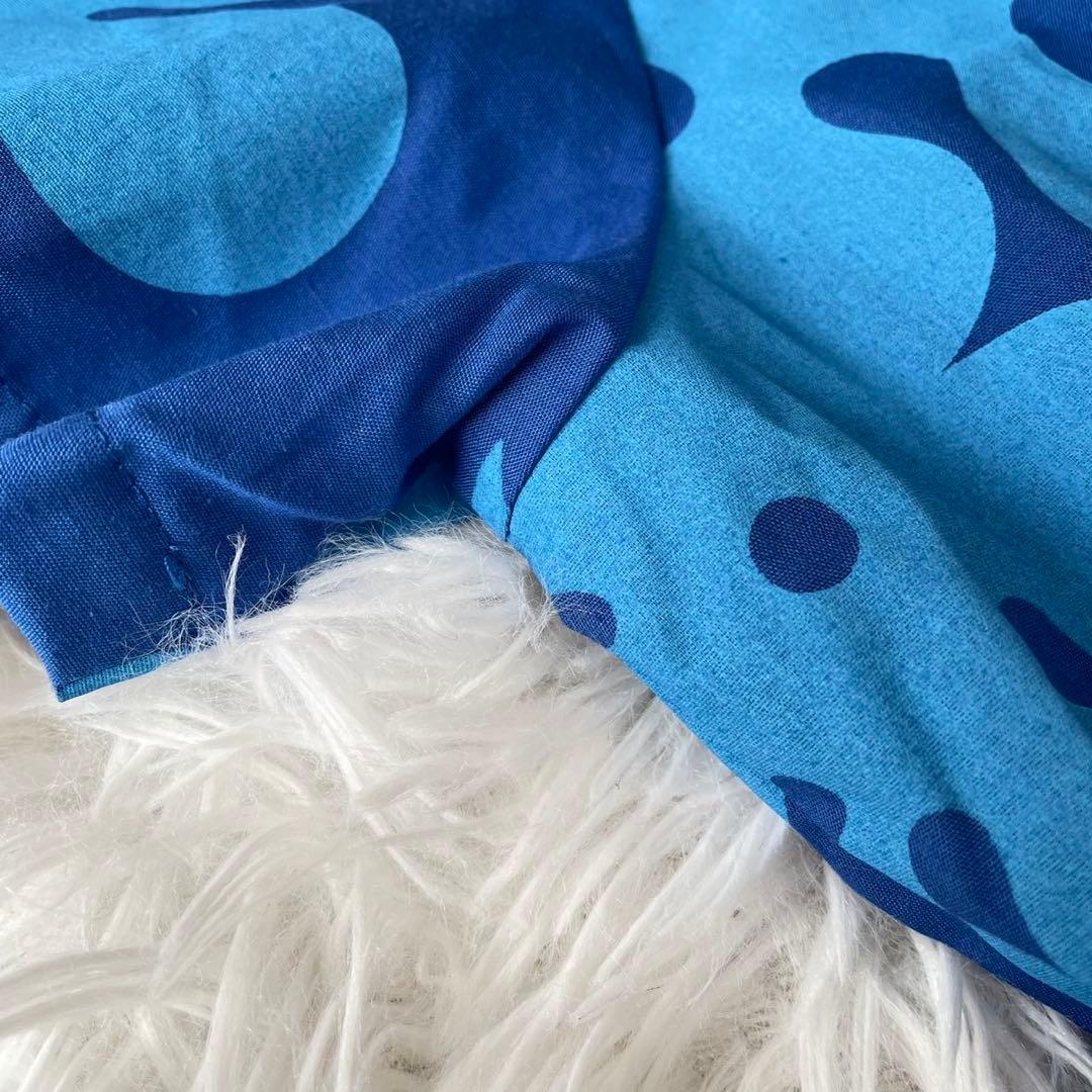 美品ハワイ製生地Mahaloロングワンピース南国モンステラパイナップル青リゾート