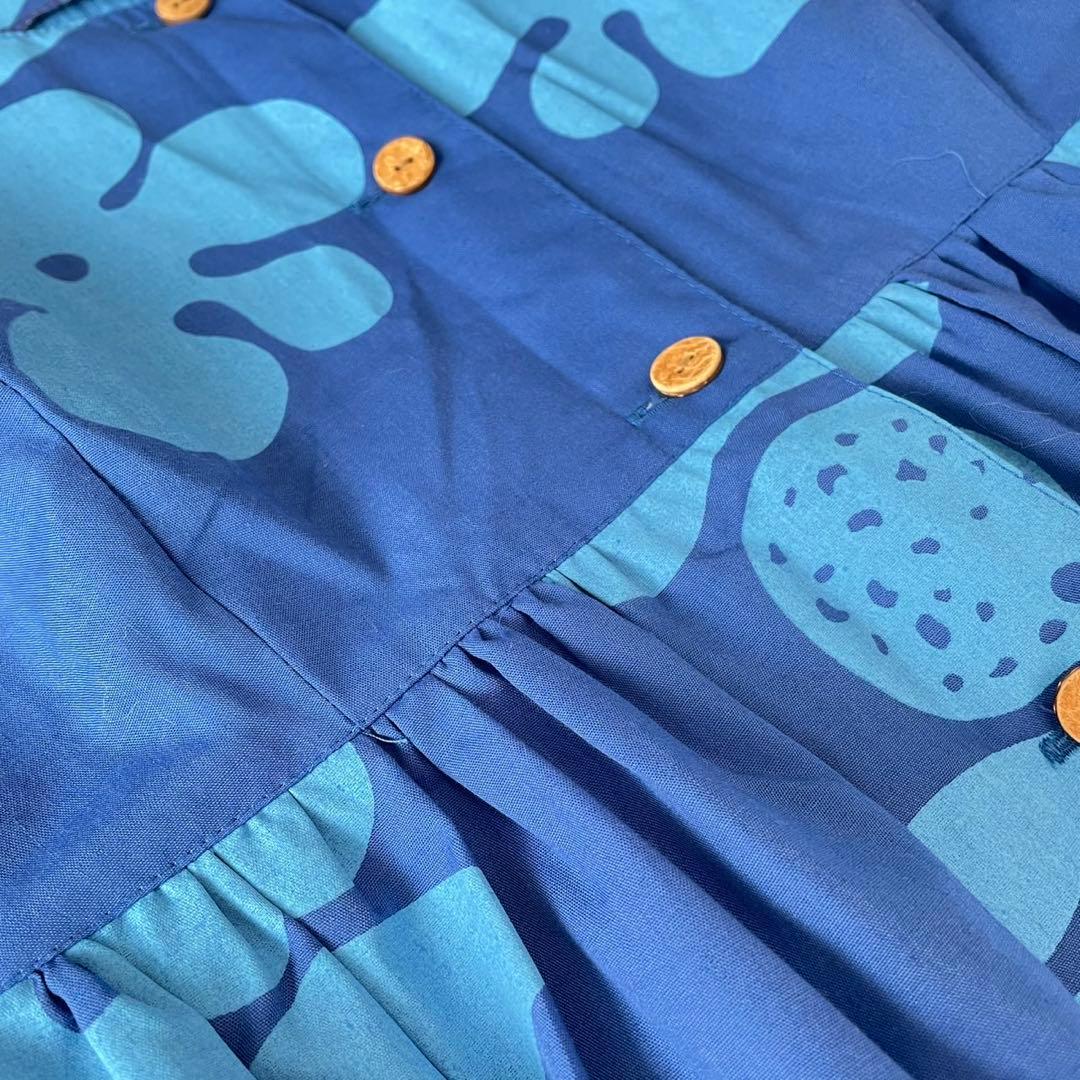 美品ハワイ製生地Mahaloロングワンピース南国モンステラパイナップル青リゾート