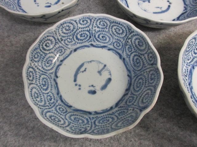 古伊万里染付蛸唐草文なます皿4枚 [B26416]