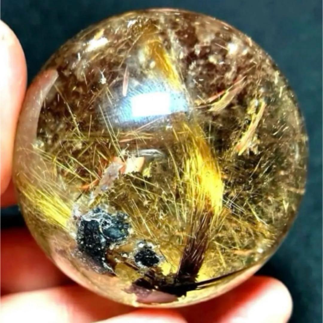 53mm ゴールドルチルクォーツ　丸玉　スフィア　金針水晶