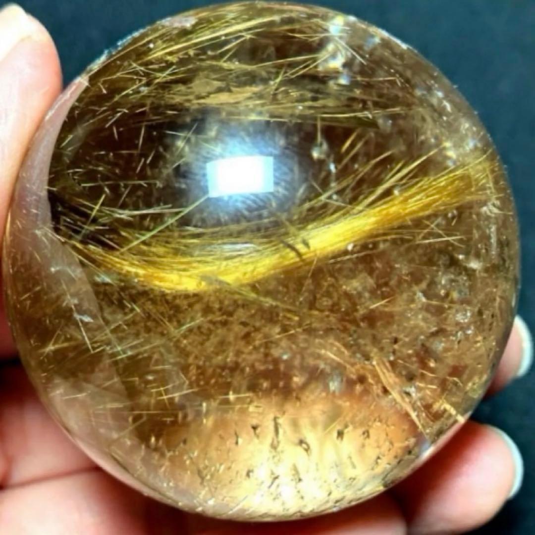 53mm ゴールドルチルクォーツ　丸玉　スフィア　金針水晶