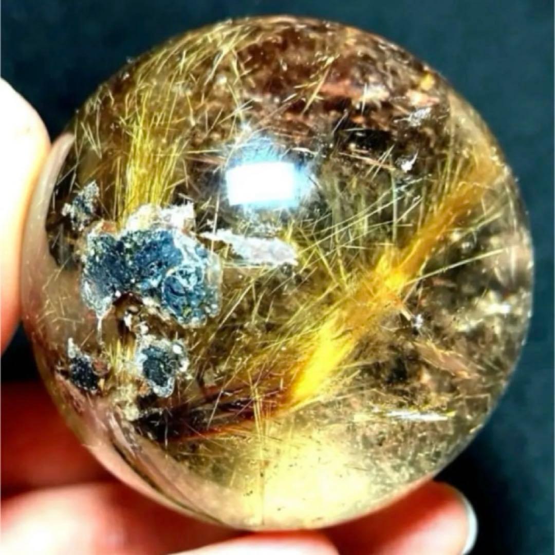 53mm ゴールドルチルクォーツ　丸玉　スフィア　金針水晶