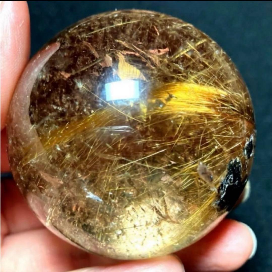 53mm ゴールドルチルクォーツ　丸玉　スフィア　金針水晶